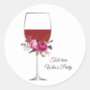 red wine, floral, thank you sticker