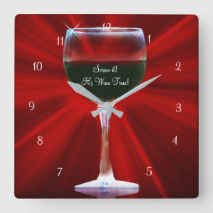 Red Wine Funny Wine Time  Square Wall Clock