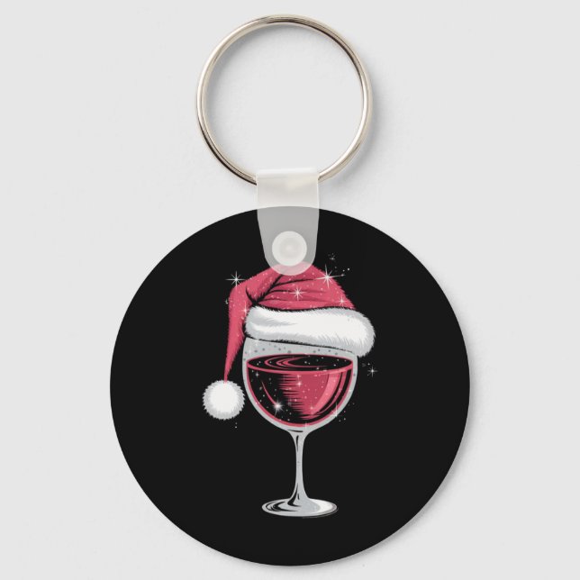 Red Wine Gl Christmas Funny Christmas Xmas  Key Ring (Front)