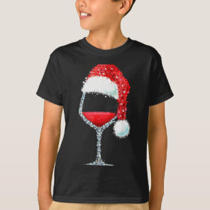 Red Wine Gl Christmas Santa Hat Holiday Party T-Shirt