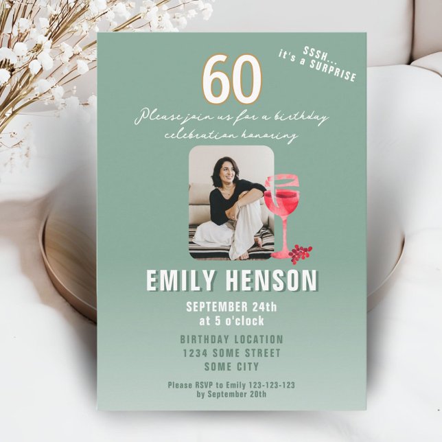 Red Wine Glass 60th Birthday Party Photo Invitation (Creator Uploaded)