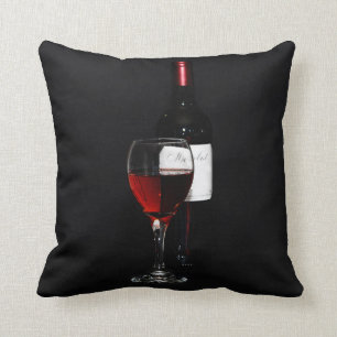 red wine glass and bottle cushion