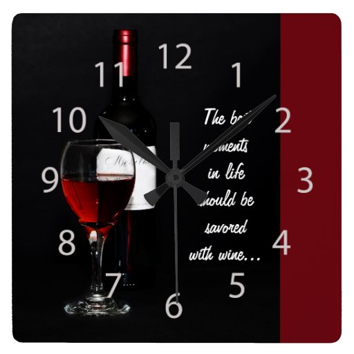 red wine glass and bottle Square Wall Clock