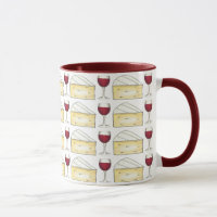 Red Wine Glass and Brie Cheese Drinking Mug