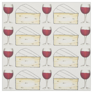 Red Wine Glass and Creamy Brie Cheese Foodie Fabric