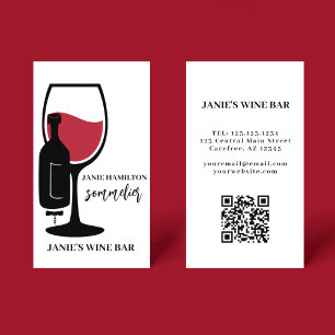 Red Wine Glass Bar Winery QR Code Business Card
