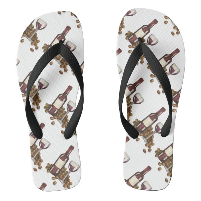 Red Wine Glass, Bottle, and Grapes Flip Flops (Footbed)