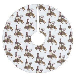 Red Wine Glass Bottle Grapes Wine Tasting Winery Brushed Polyester Tree Skirt
