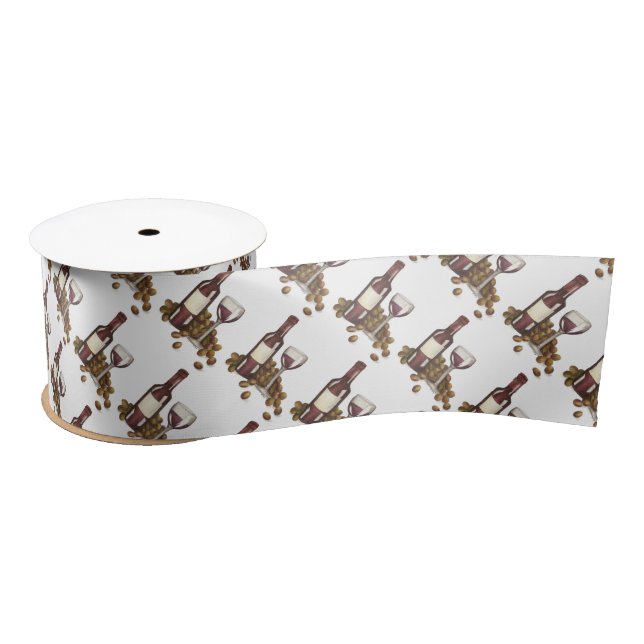 Red Wine Glass Bottle Grapes Winery Winetasting Satin Ribbon (Spool)