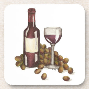 Red Wine Glass Bottle Winery Merlot Sommelier Coaster