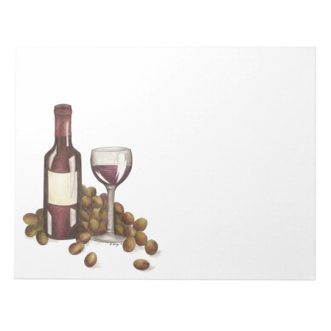 Red Wine Glass Bottle Winery Wine Bar Gift Notepad (Front)