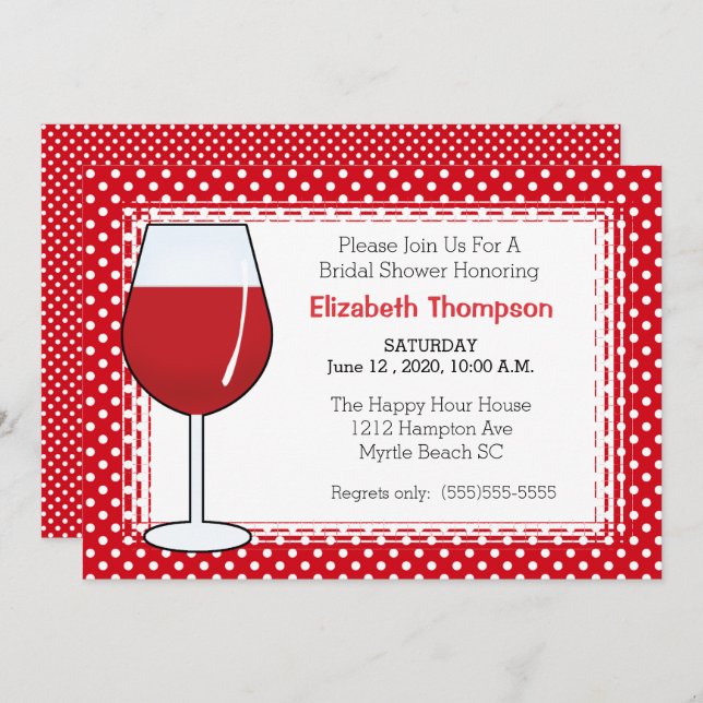 Red Wine Glass Bridal Shower Invitation (Front/Back)
