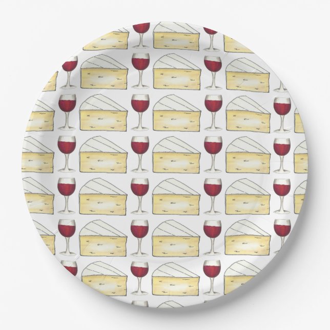 Red Wine Glass Brie Cheese Cocktail Party Plates (Front)