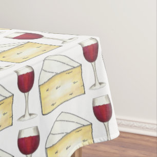 Red Wine Glass Brie Cheese Foodie Print Tablecloth