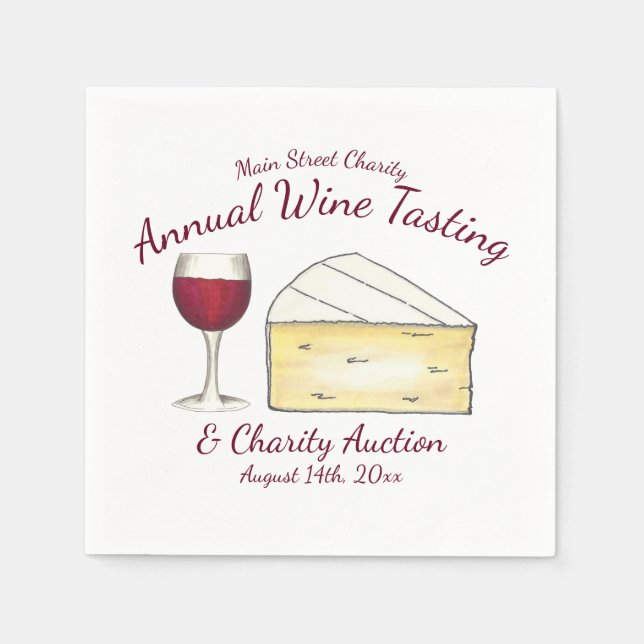 Red Wine Glass Brie Cheese Tasting Charity Event Napkin (Front)