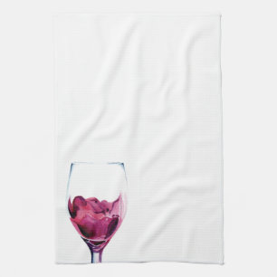 Red wine glass cabernet watercolor Kitchen Towels