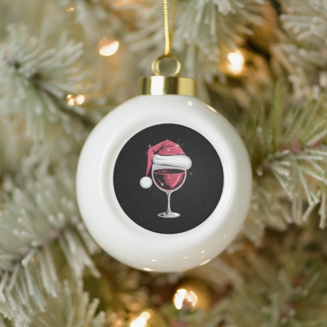 Red Wine Glass Christmas Funny Christmas Xmas  Ceramic Ball Christmas Ornament (Tree)