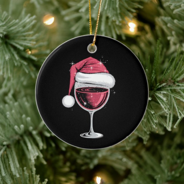 Red Wine Glass Christmas Funny Christmas Xmas  Ceramic Tree Decoration (Tree)