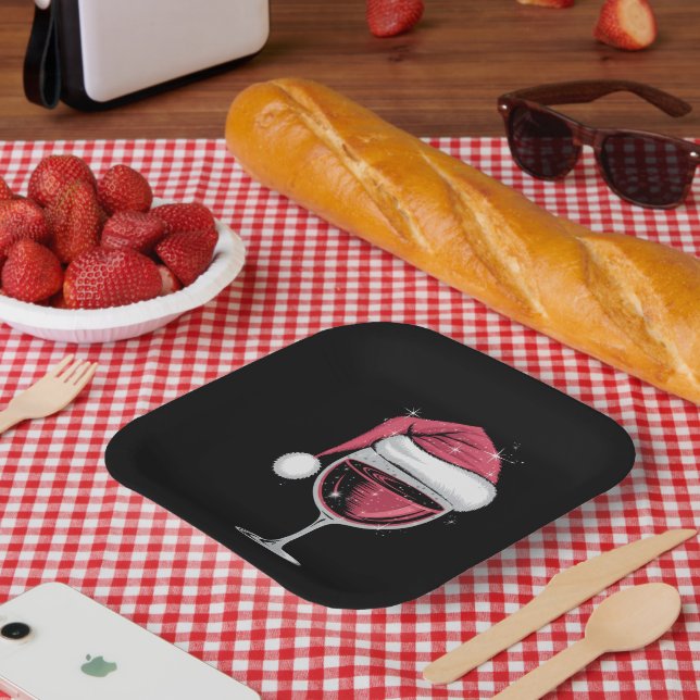 Red Wine Glass Christmas Funny Christmas Xmas  Paper Plate (Picnic)