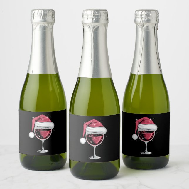 Red Wine Glass Christmas Funny Christmas Xmas  Sparkling Wine Label (Bottles)