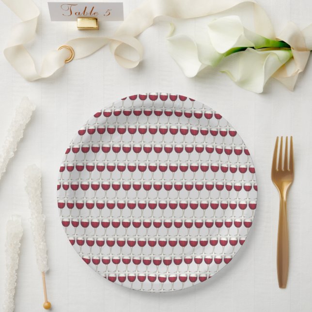 Red Wine Glass Cocktail Party Winery Vineyard Paper Plate (Wedding)
