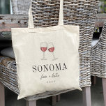 Red Wine Glass Destination Wedding Welcome Tote Bag<br><div class="desc">Welcome guests to your wine country destination wedding with these chic and modern personalised tote bags. Design features an illustration oftwo clinking glasses of red wine with your wedding destination beneath (shown with Sonoma) in classic serif lettering. Add your names beneath in handwritten cursive script, as well as the year....</div>