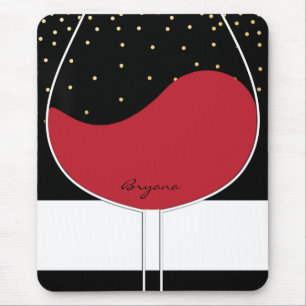 Red Wine Glass Gold Black & White Chic Mouse Pad