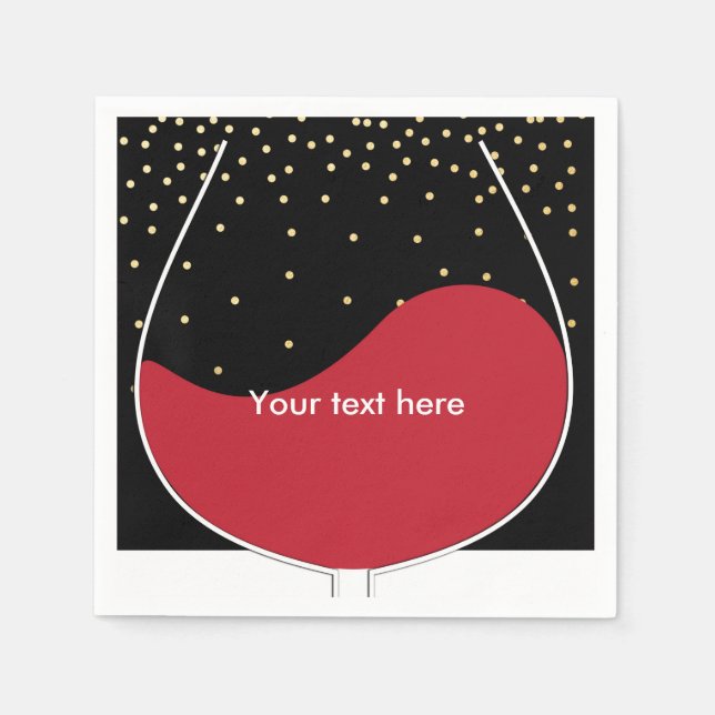 Red Wine Glass Gold Chic Birthday Party Napkins (Front)