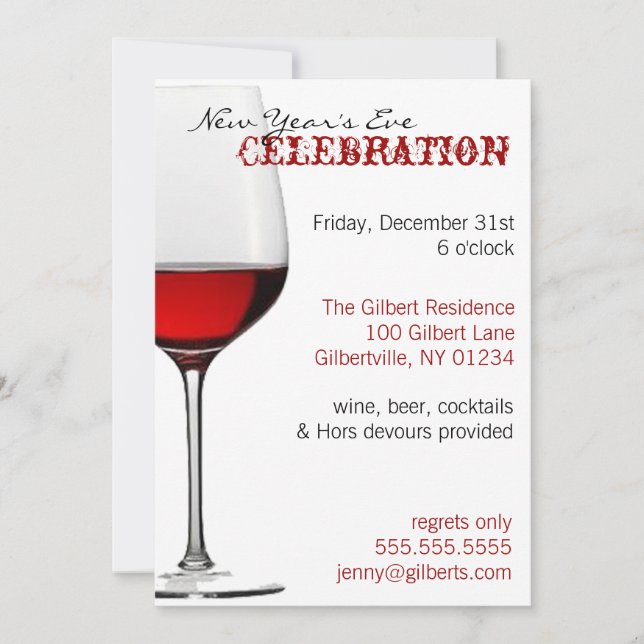 Red Wine Glass New Year's Invitations (Front)
