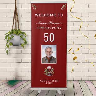 Red Wine Glass Olive 50th Birthday Photo Retractable Banner