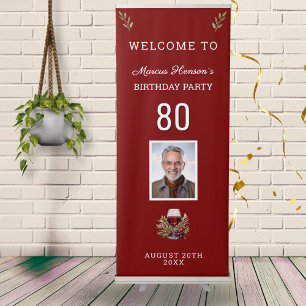 Red Wine Glass Olive 80th Birthday Photo Retractable Banner