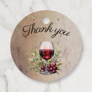 Red Wine Glass Olive Watercolor 50th Birthday Favour Tags