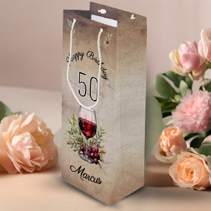 Red Wine Glass Olive Watercolor 50th Birthday  Gift Bag