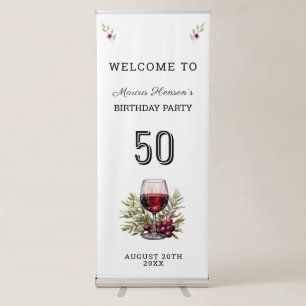 Red Wine Glass Olive Watercolor 50th Birthday  Retractable Banner