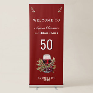 Red Wine Glass Olive Watercolor 50th Birthday  Retractable Banner