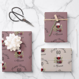 Red Wine Glass Olive Watercolor 50th Birthday  Wrapping Paper Sheet