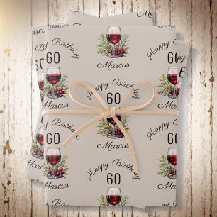 Red Wine Glass Olive Watercolor 50th Birthday  Wrapping Paper Sheet