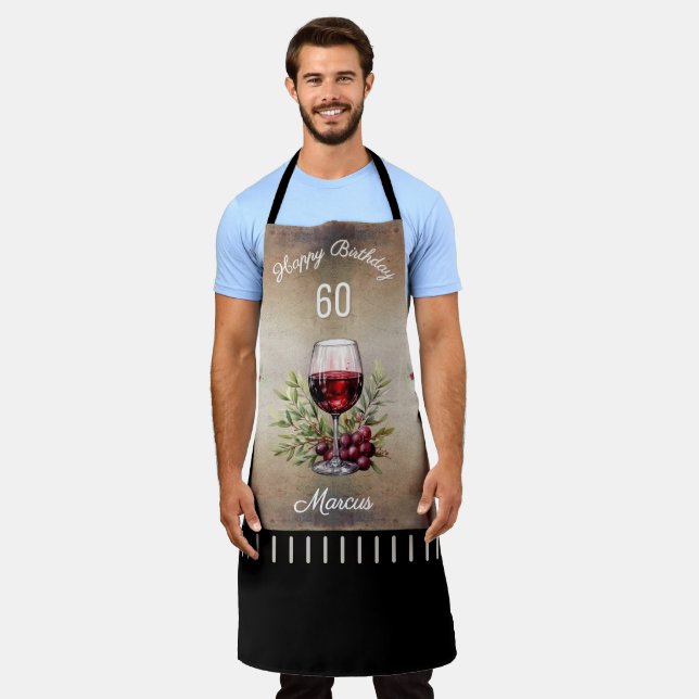 Red Wine Glass Oliver 60th Birthday Man Apron (Worn)