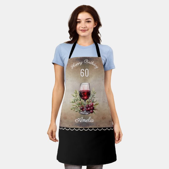 Red Wine Glass Oliver 60th Birthday Woman Apron (Worn)