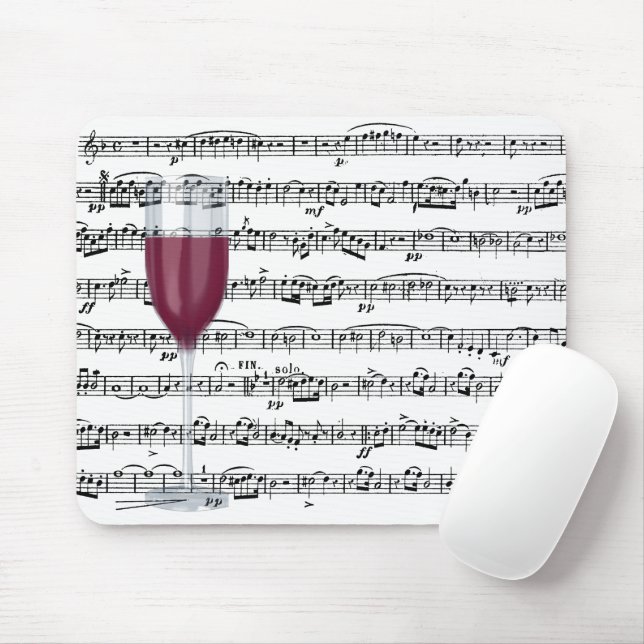 Red Wine Glass On Music Mouse Mat (With Mouse)