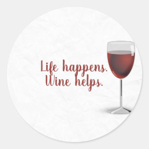 red wine glass on paper classic round sticker