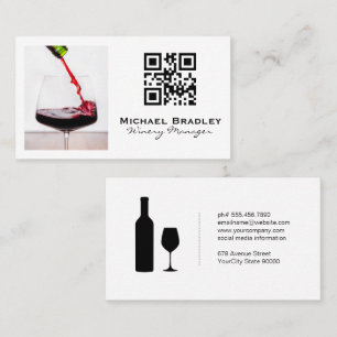 Red Wine Glass Pour qr code Business Card