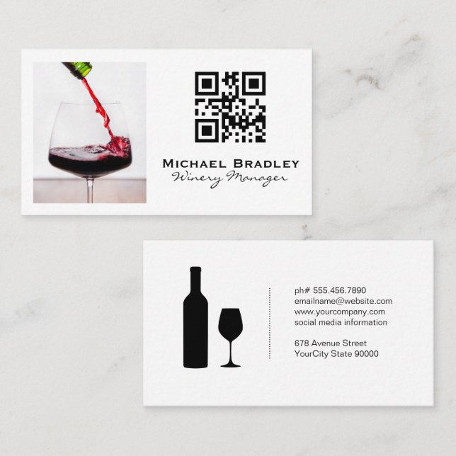 Red Wine Glass Pour | qr code Business Card (Front/Back)