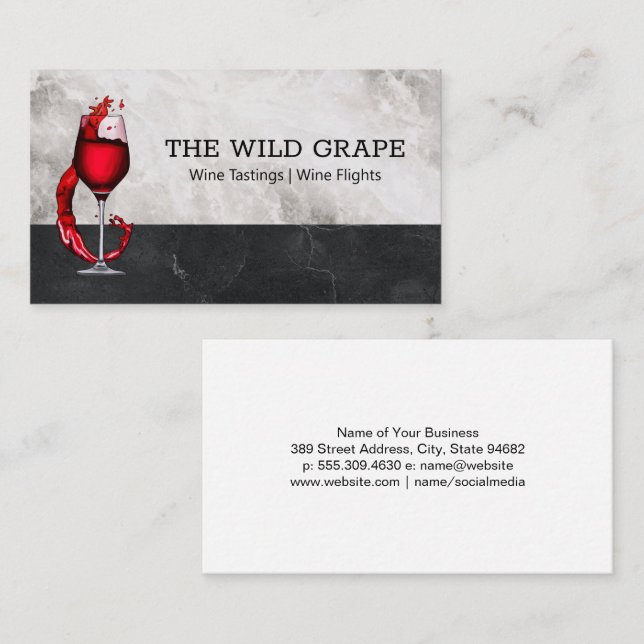 Red Wine Glass Pour Splash Business Card (Front/Back)