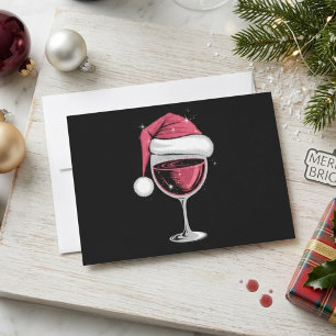 Red Wine Glass Santa Hat Christmas Holiday Card