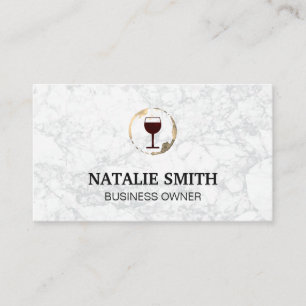 Red Wine Glass Stain White Marble Business Card