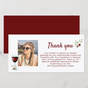 Red Wine Glass Twigs Photo Birthday  Thank You Card