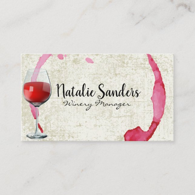 Red Wine Glass | Vintage Wine Stain Business Card (Front)