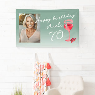 Red Wine Glass Watercolor Birthday Party Photo Banner