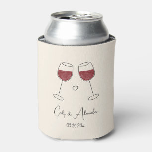 Red Wine Glass Wedding Engagement Anniversary Can Cooler